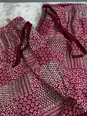 Liz Claiborne Maroon Patchwork Print 100% cotton drawstring PJ bottom set sz 2X